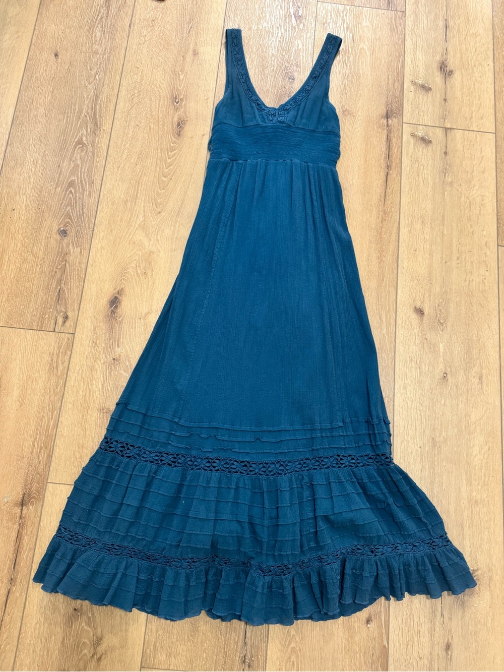 Source Unknown Teal Maxi Dress with Lace Trim